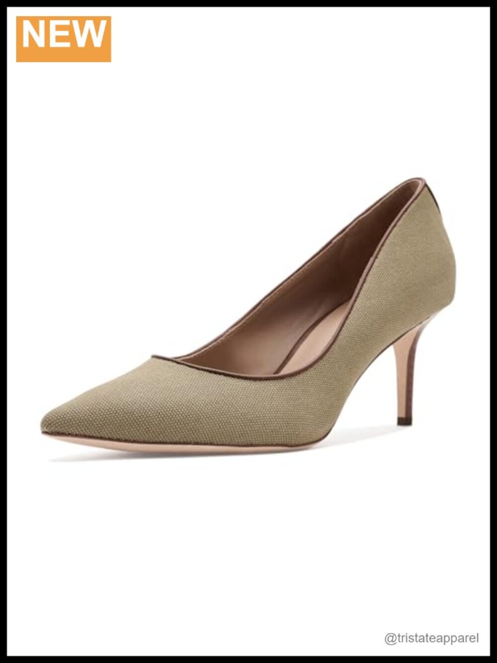 Washed Canvas Pointed Toe Slip-On Pumps with Leather Trim